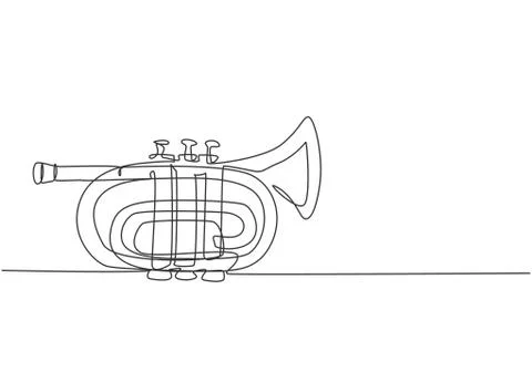 Single continuous line drawing of pocket trumpet. Wind music instruments Illustrazione stock