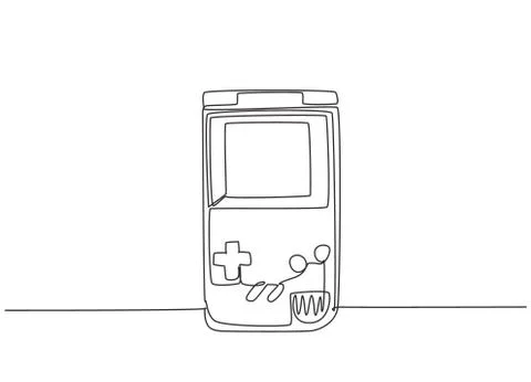 Single continuous line drawing of portable arcade video game watch Illustrazione stock