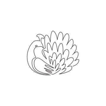 Single continuous line drawing of pretty peacock for company logo identity Stock Illustration