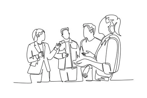 Single continuous line drawing of project manager explain company business .. Stock Illustration