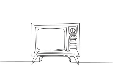Single continuous line drawing of retro old fashioned tv with wooden case Stock-Illustration