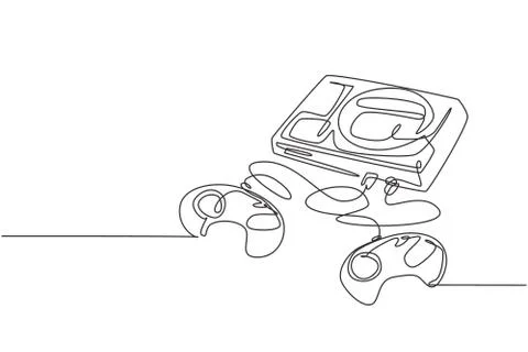 Single continuous line drawing of retro old classic arcade video game player イラスト素材