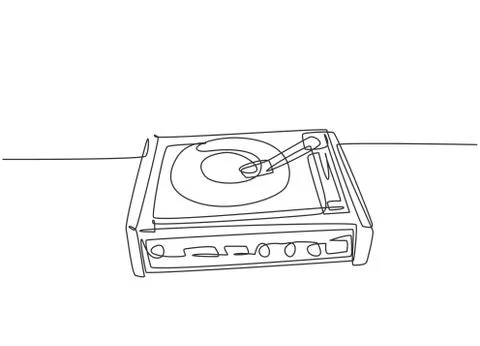 Single continuous line drawing of retro old classic portable music turntable Illustrazione stock