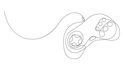 Single continuous line drawing of retro game controller. Gamepad one line art Stock Illustration