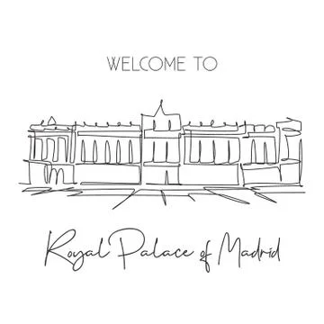 Single continuous line drawing Royal Palace of Madrid landmark Illustrazione stock