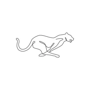 Single continuous line drawing of running cheetah for e-sport team logo Illustrazione stock
