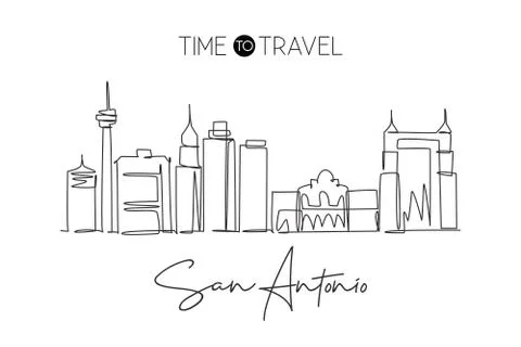 Single continuous line drawing of San Antonio city skyline, United States Illustrazione stock