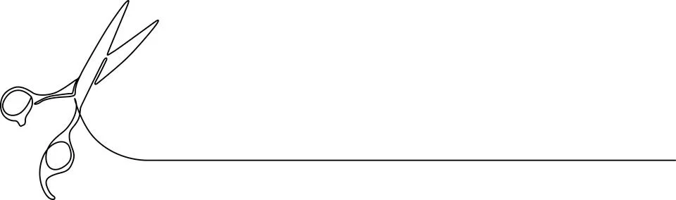 Single continuous line drawing of scissors on a white background with space.. Stock Illustration