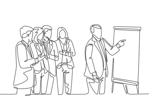 Single continuous line drawing of senior manager giving presentation Stock Illustration