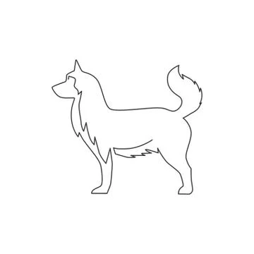 Single continuous line drawing of simple cute siberian husky puppy dog icon Stock-Illustration