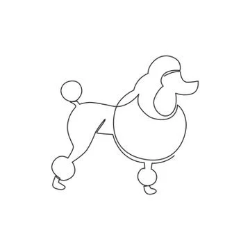 Single continuous line drawing of simple cute poodle puppy dog icon. Pet logo Illustrazione stock