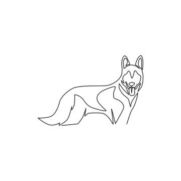 Single continuous line drawing of simple cute siberian husky  puppy dog icon Stock Illustration