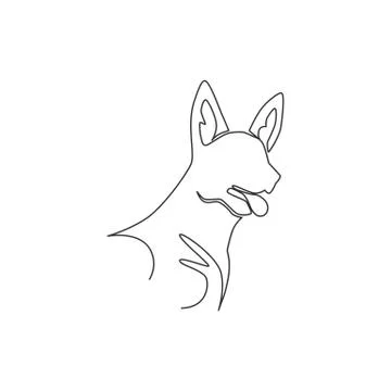 Single continuous line drawing of simple cute german shepherd puppy dog head Illustrazione stock