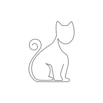 Single continuous line drawing of simple cute kitten cat icon. Kitty pet logo Stock Illustration