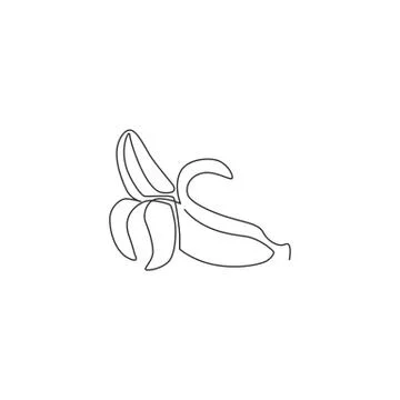 Single continuous line drawing slice ripe healthy organic banana orchard logo Illustrazione stock
