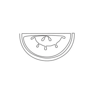 Single continuous line drawing of sliced healthy organic watermelon for logo Stock Illustration