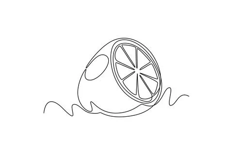 Single continuous line drawing sliced healthy organic lemon for orchard log.. Stock Illustration