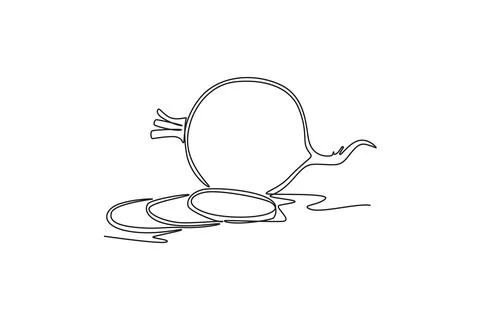 Single continuous line drawing sliced healthy organic white turnip for plan.. 스톡 일러스트