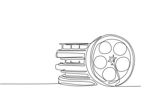 Single continuous line drawing stack of retro old classic cinema video film Illustrazione stock