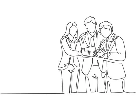 Single continuous line drawing of standing young male and female manager Stock Illustration