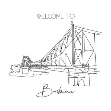 Single continuous line drawing Story Bridge landmark. Beautiful famous place Illustrazione stock