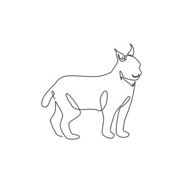 Single continuous line drawing of stout lynx cat for company logo identity Stock-Illustration