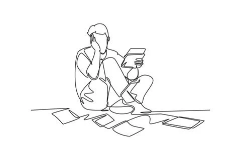 Single continuous line drawing of stressful finance manager facing pile of .. Stock Illustration