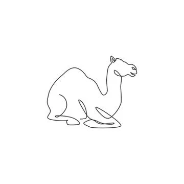Single continuous line drawing of strong desert Arabic camel sitting for logo Stock Illustration