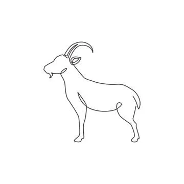 Single continuous line drawing of strong tough goat for business logo Illustrazione stock