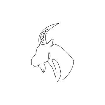 Single continuous line drawing of strong tough goat head for business logo Stock Illustration
