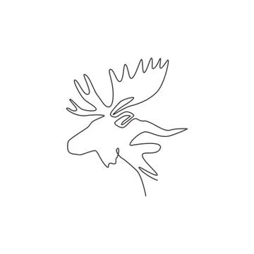 Single continuous line drawing of sturdy moose head for logo identity Illustrazione stock