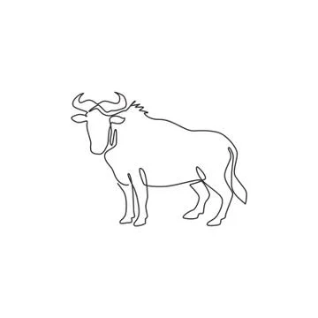 Single continuous line drawing of sturdy wildebeest for organisation logo Stock Illustration