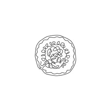 Single continuous line drawing of stylized fresh maki sushi bar logo label Stock-Illustration