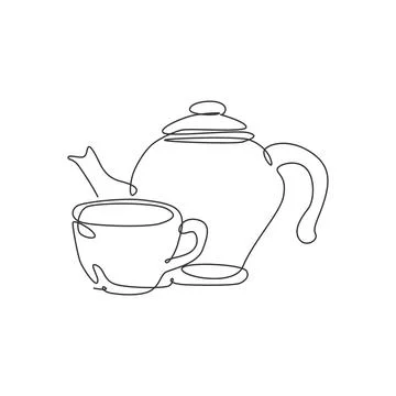 Single continuous line drawing of stylized clay ceramic teapot Illustrazione stock