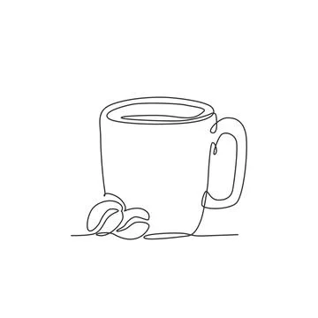 Single continuous line drawing of stylized mug of cappuccino coffee logo 스톡 일러스트