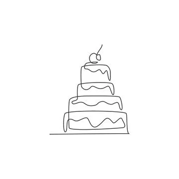 Single continuous line drawing of stylized pilled anniversary cake Illustrazione stock