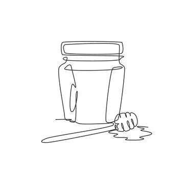 Single continuous line drawing of stylized sweet honey on glass jar Illustrazione stock