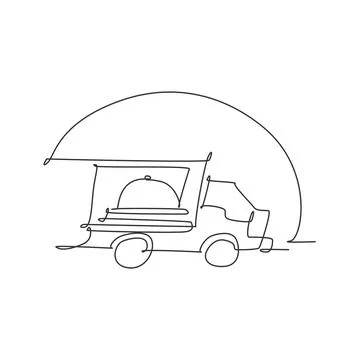 Single continuous line drawing of stylized truck box car with tray cover Stock Illustration