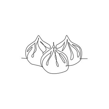 Single continuous line drawing of stylized Chinese dumpling logo label Stock Illustration