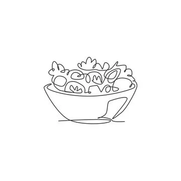Single continuous line drawing of stylized vegetables salad on bowl logo Stock Illustration