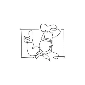 Single continuous line drawing of stylized chef man character mascot Stock Illustration