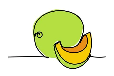Single continuous line drawing of sweet tropical melon fruit slices. Stock Illustration