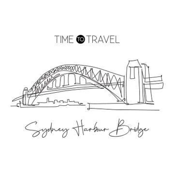 Single continuous line drawing Sydney Harbour Bridge landmark Illustrazione stock