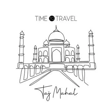 Single continuous line drawing Taj Mahal landmark. Historical beauty iconic Illustrazione stock