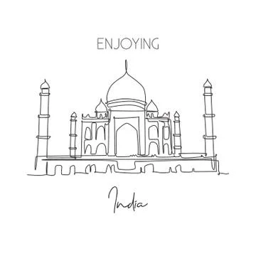 Single continuous line drawing Taj Mahal palace landmark. Beauty famous place Illustrazione stock