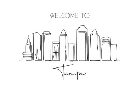 Single continuous line drawing of Tampa city skyline, USA. Famous city Illustrazione stock