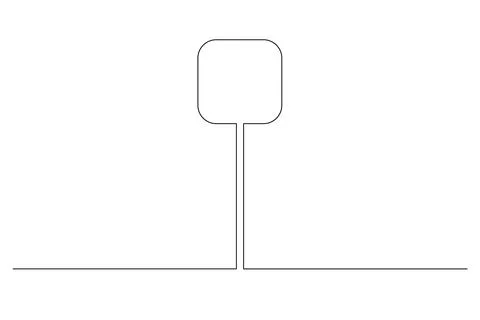 Single continuous line drawing template of square road sign. One line draw .. Stock Illustration