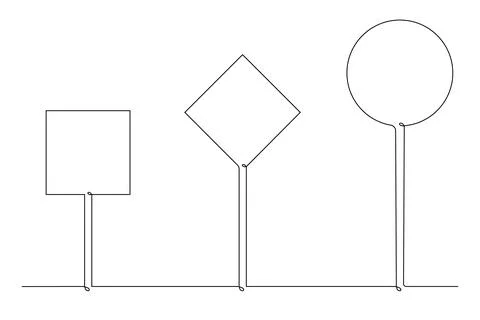 Single continuous line drawing template, set of road signs, Traffic signs on  Stock Illustration
