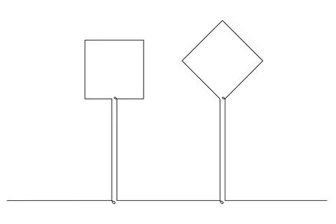 Single continuous line drawing template, set of road signs, Traffic signs on  Stock Illustration