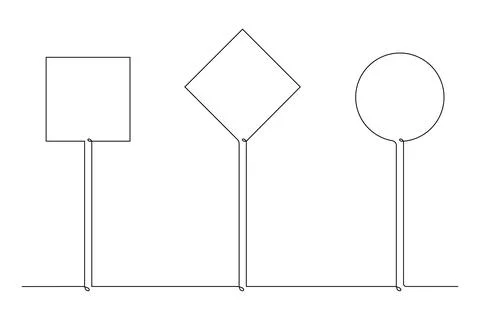 Single continuous line drawing template, set of road signs, Traffic signs on  Stock Illustration
